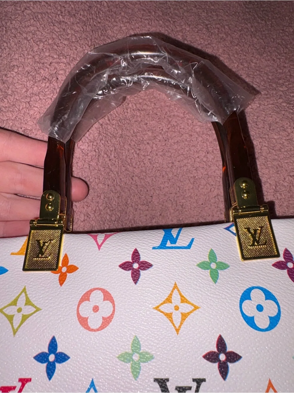 Louis Vuitton Multicolor Monogram on White Canvas Tote with Vachetta Trim